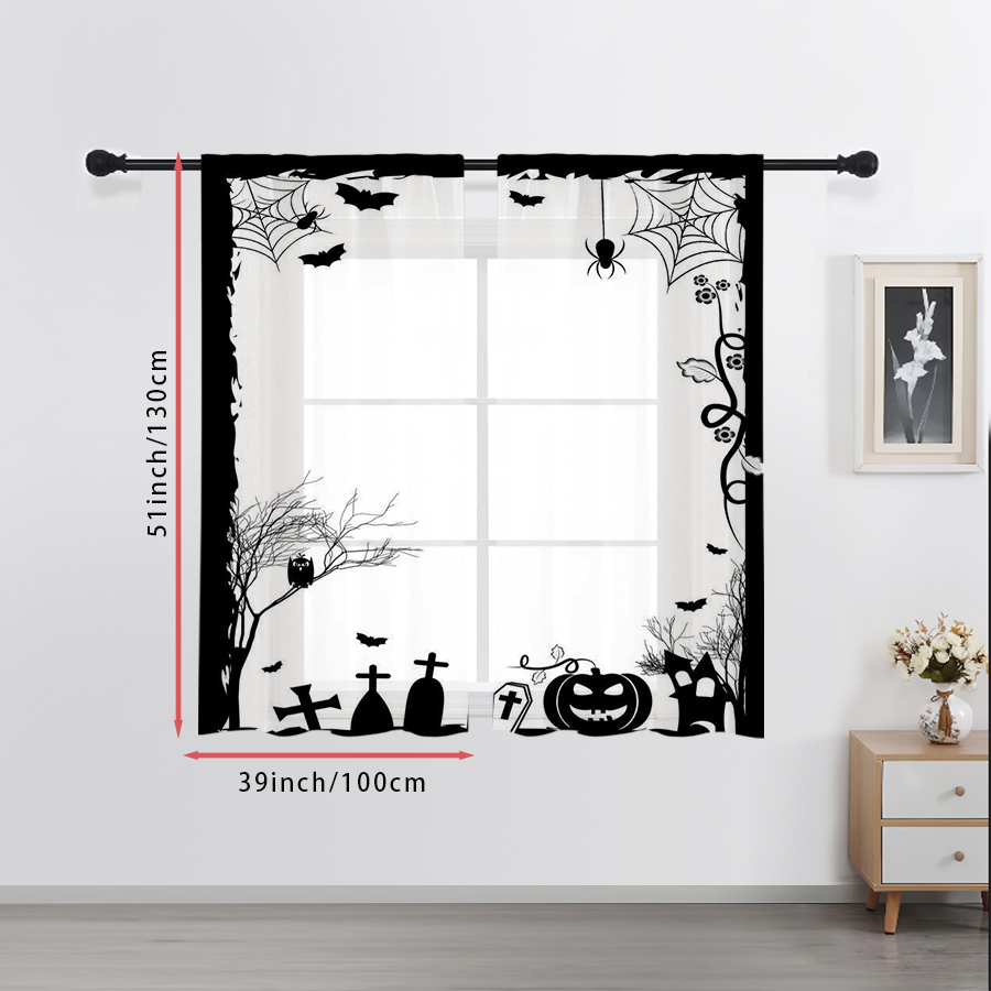 2PCS Digital Print Sheer Curta - Spider Web Halloween Decoration review and price